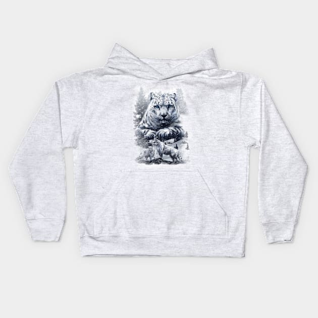 snow leopard Kids Hoodie by Chack Loon